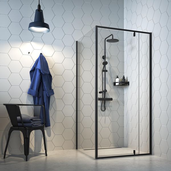 Sealskin Contour Pivotdør med fast del og sidevegg - Sort Matt