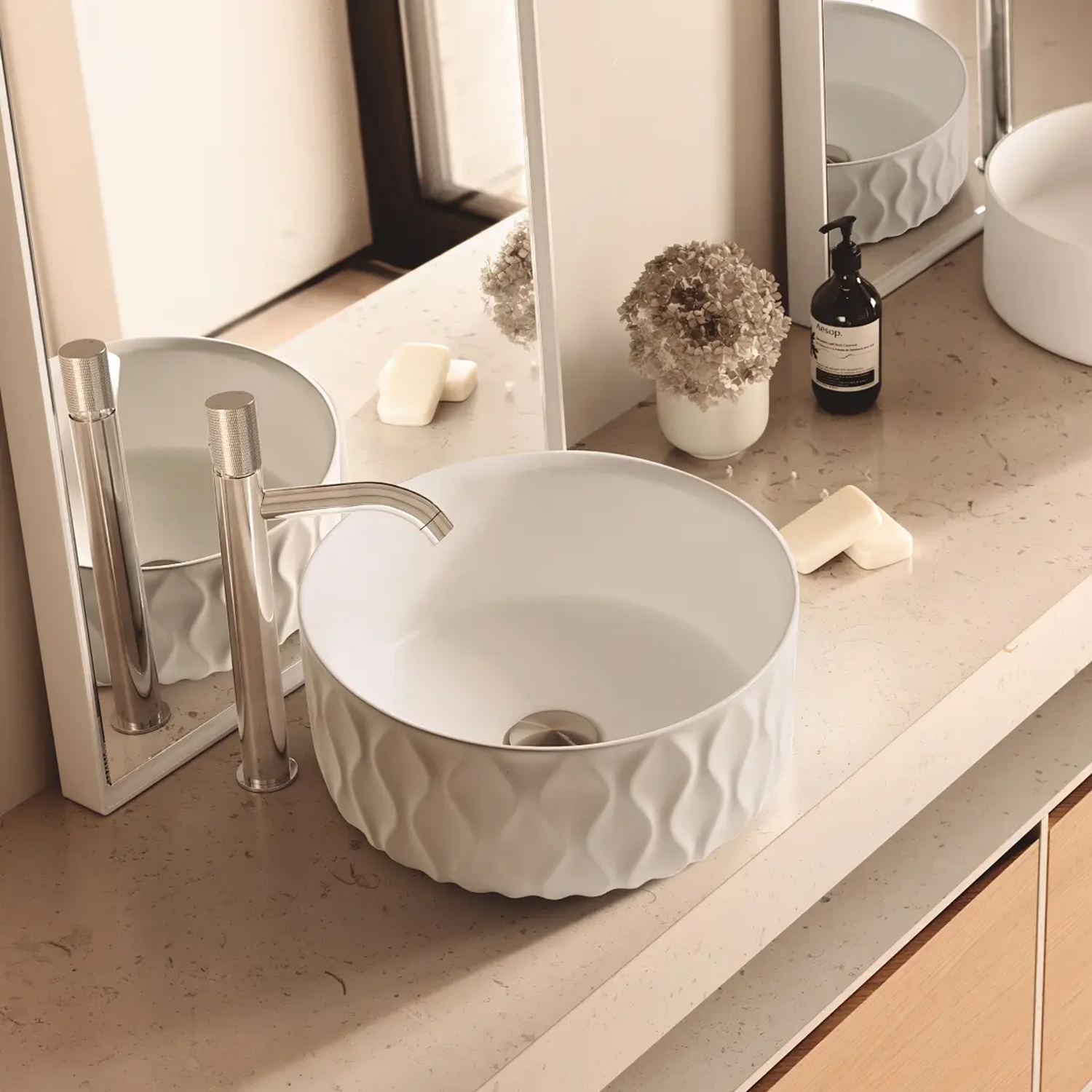 Bathco Sand Waves Servant Rund- Hvit Matt - Bilde 2