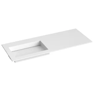 Corian Sidestilt Servant med flat bunn u/kranhull - Hvit Matt