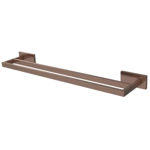 VikingBad Luna Rett Dobbel Håndklestang - Børstet Roségull