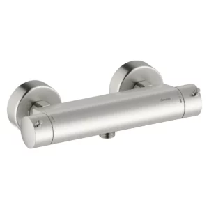 Iris dusjkran i børstet stål finish, termostatstyrt for presis temperatur og vannkontroll.