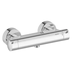 Iris dusjkran i krom med trykk- og termostatstyring fra Damixa. Elegant design til moderne baderom.