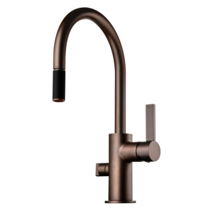 Tapwell ARM385 kjøkkenbatteri i bronse – varm, dempet glans med unikt og levende uttrykk.