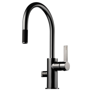 Tapwell ARM385 kjøkkenbatteri i black chrome – mørk kromfinish med hologramlignende dybde og moderne look.